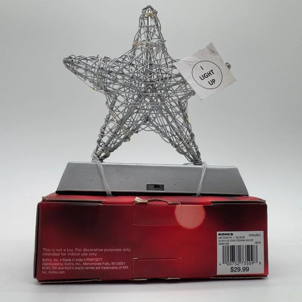 NEW St. Nicholas Square Silver LED Star Stocking Holder Light Up Christmas Decor